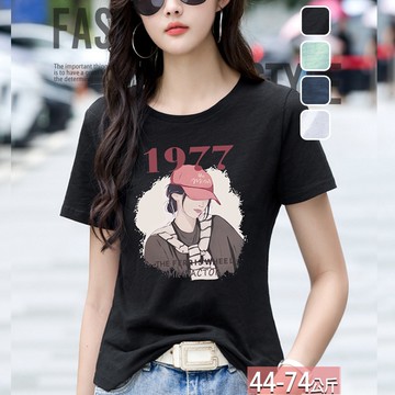 棉圓領1977戴帽女孩印花上衣(4色) M-3XL【225103X】【現+預】☆流行前線☆