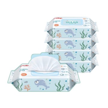 Nuby 海洋系列極厚柔濕巾60抽4包入|濕巾