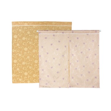 LASSLEY 日式雙開門簾90x90cm( 布簾 簾子 中簾 中開 半開 緹花布 淺紫 金色 藤花 台製 MIT 台灣製造 )