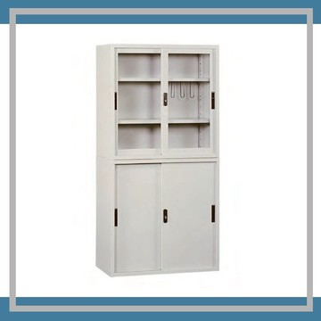 【必購網OA辦公傢俱】 KG-88+KS-88 玻璃拉門活動2層式 資料文件檔案櫃