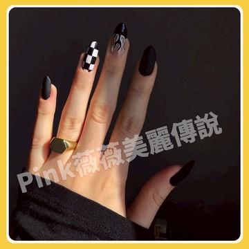 【隔日到貨】 黑白中長款可拆卸美甲貼 粉色溫柔腮紅美甲片 24片盒裝 長款指甲貼片 美甲片 穿戴甲 穿戴式美甲 假指甲