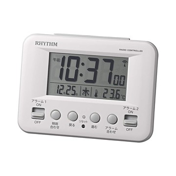 【日本直郵】Rhythm麗聲 鬧鐘 日歷/溫度計 白色 8RZ191SR03