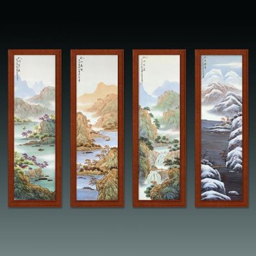 景德鎮陶瓷手繪瓷板畫家居客廳背景裝飾壁畫山水風景瓷畫玄關掛畫