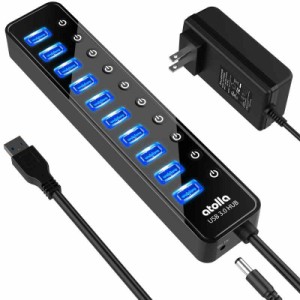 USB3.0ハブ 電源付き atolla USB ハブ 10ポート USBハブ セルフパワー バスパワー USB Hub 5Gbps高速データ伝送 USB3.0 拡張 独立スイッ