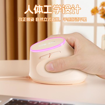 BOW 人體工學有線墩墩滑鼠帶背光垂直靜音筆記本電腦臺式辦公專用