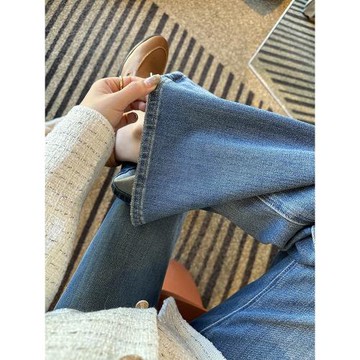 梨型天命~！藍色四面彈闊腿大喇叭牛仔褲2026春季高腰寬松拖地褲