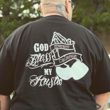 西海岸匪幫花體字加大碼小領口純棉T恤男美式街頭復古機車短袖男