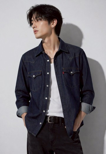 男款 牛仔襯衫 / Barstow 經典V型雙口袋 / 休閒版型 / 原色 人氣新品