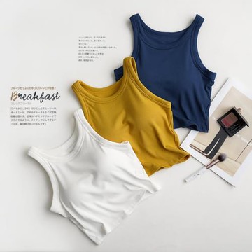 莫代爾螺紋帶胸墊內搭短款露臍小吊帶瑜伽運動背心打底內穿無袖上