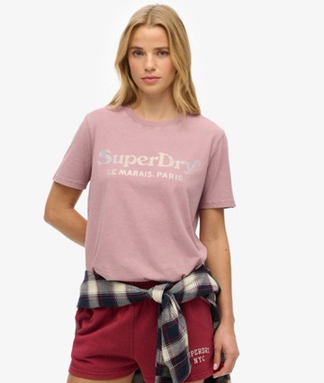 Superdry Women's Venue Metallic Relaxed T-shirt Purple Size: 4