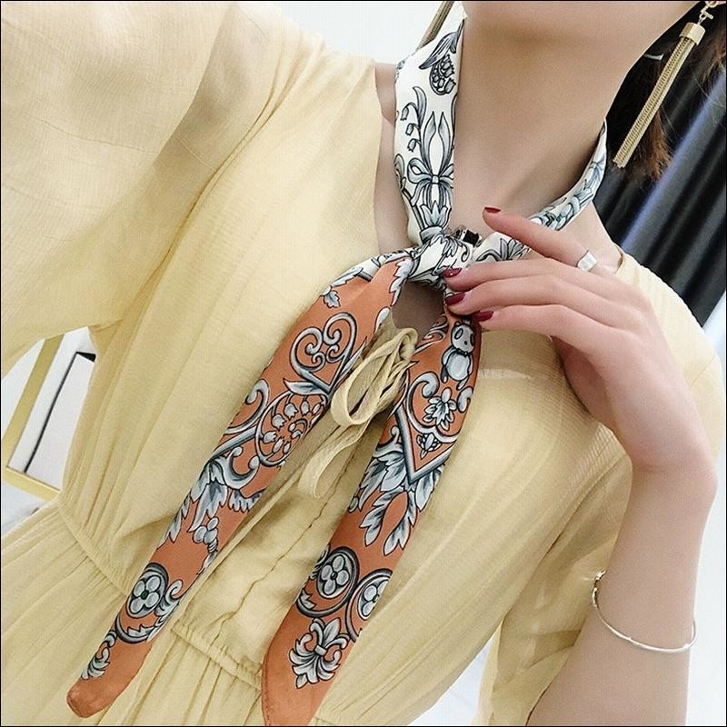 LANVIN 花柄リボンスカーフ オリジナルボックス付き スカーフ ストール 花柄 ネックスカーフ バッグ用スカーフ