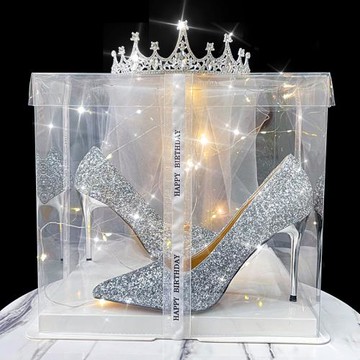 送閨蜜尖頭細跟高跟鞋18生日禮物十八歲成年亮片水晶兩穿婚鞋單鞋