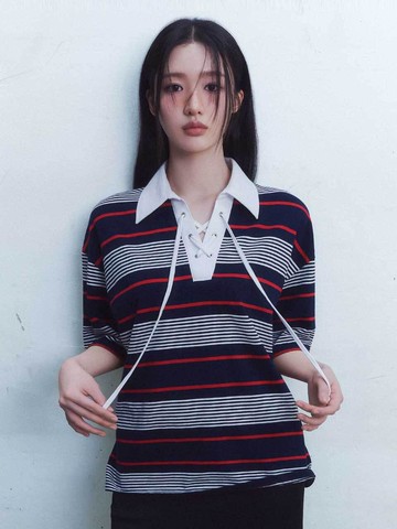 Pique Stripe T-Shirt_Dark Navy