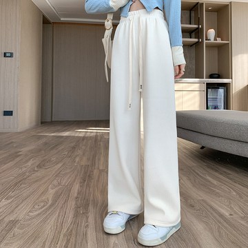 M-5XL  大尺碼雪尼爾闊腿褲女加絨胖mm冬黑色直筒休閑燈芯絨垂感長褲
