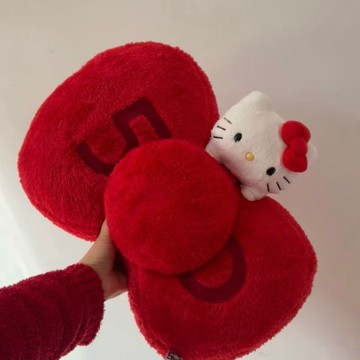 【臺灣出貨】三麗鷗趴趴蝴蝶結抱枕HelloKitty凱蒂貓靠枕紅色喜慶聖誕禮物