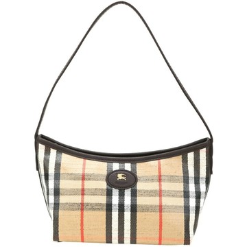 BURBERRY 巴寶莉 Highlands 棉麻混紡格紋帆布迷你單肩包(沙色)