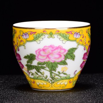 琺瑯彩國色天香主人杯青花茶杯牡丹花品茗杯大茶碗功夫茶具喝茶碗