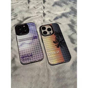 ins海風椰樹漸變磚紋適用于三星s21ultra手機殼s9+保護套s21 FE軟S22透明S23防摔note20ultra硅膠note10+a71