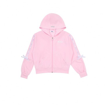 FILA KIDS 女童蝴蝶結吸濕排汗織帶連帽外套-粉色 5JKZ-4311-PK