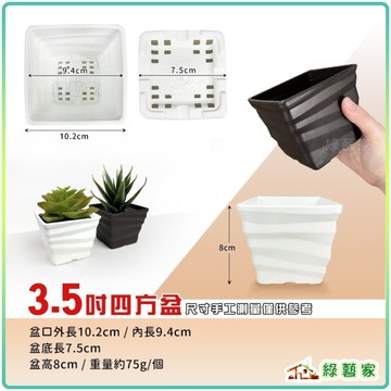 【綠藝家】ET四方盆3.5吋(黑色、白色)兩色可選