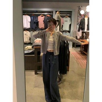 美式復古灰色刺繡針織上衣女修身顯瘦小個子毛衣開衫外套薄款秋季