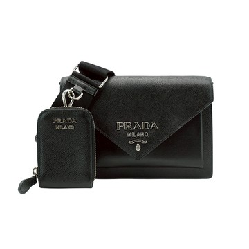 Prada 展示品 Saffiano 皮革磁吸斜背信封包(1BP020-黑)