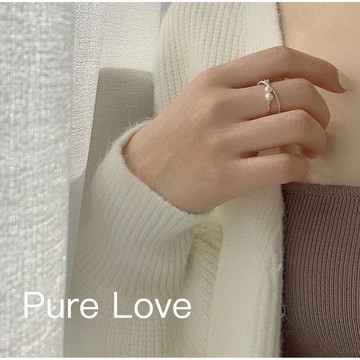 Pure Love樂芙 /正韓 銀飾【S925純銀】R0438簡約通體純銀珍珠麻花交錯開口戒指 / 銀