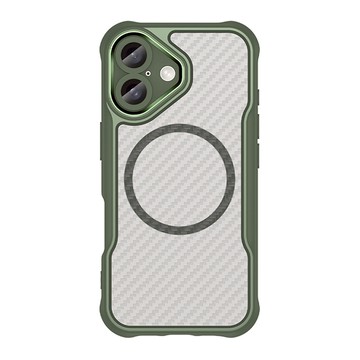 碳纖紋防摔殼 TPU+PC+強力磁環+鋁合金 厚度約1.2cm  iPhone 16 Plus  軍墨綠