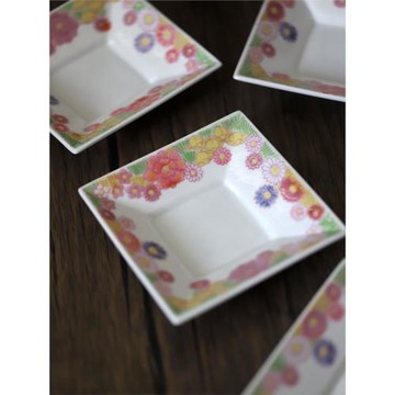 日本制九谷燒方形小碟子花詰繁花似錦小菜碟宮廷風小料理碟甜品碟