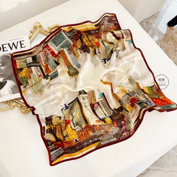 摩登都市真絲絲巾女夏季薄款防曬春秋百搭中方巾桑蠶絲圍巾護脖子