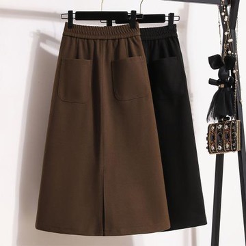 任-【10衣綾】洋氣顯瘦厚磅高腰A字裙(百搭/透氣/舒適/2色可選/M-3XL/KDSQ-9479)