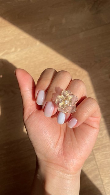 可旋轉好人緣小桃花14k注金防水戒指天然珍珠玫瑰金