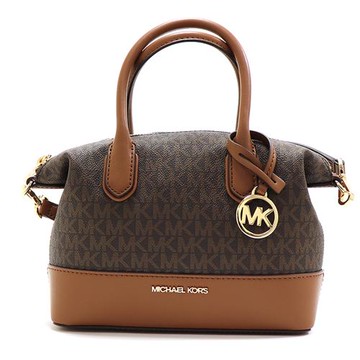 【MICHAEL KORS】老花皮革兩用包-咖啡焦糖