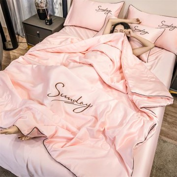 夏季冰絲夏涼被四件套薄款被子夏天空調被涼感雙人可水洗絲滑被芯