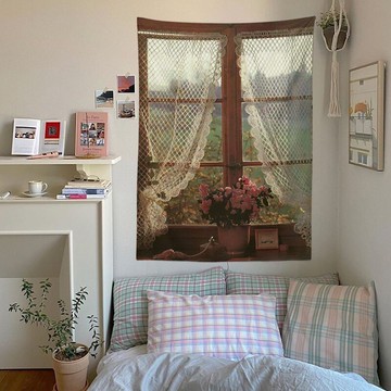 復古風做舊窗戶掛布美式田園租房改造好物民宿布置床頭背景布網紅