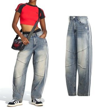 Adidas Denim Barrel 女款 灰藍色 水洗 丹寧 牛仔 繭型褲 休閒 長褲 LE8303