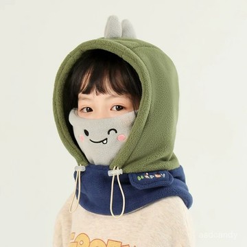 【臺灣-出貨】兒童帽子圍巾一體麵罩圍脖寶寶女童保暖秋冬季加厚防風頭帽護耳