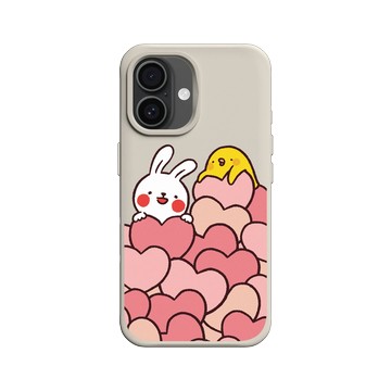 iPhone 16 SolidX 貝殼灰 - 懶散兔與啾先生 Lazy Rabbit and Mr.Chu - Hearts