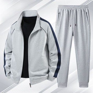 純棉 高品質立領時尚運動服套裝 男秋冬季加絨加厚衛衣休閒兩件套 戶外運動服兩件套 時尚拉鏈衛衣衛褲一整套 男士必備 H