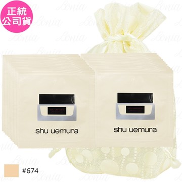 shu uemura 植村秀 無極限水潤光粉底霜 SPF21 PA+++體驗包(#674)(1ml)*24旅行袋組(公司貨)