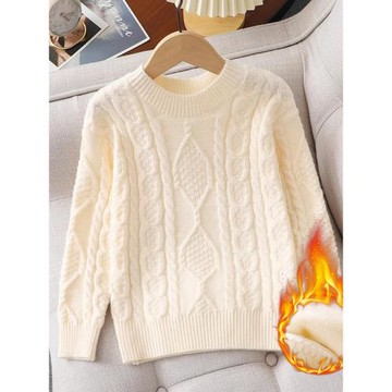 女童針織打底衫秋冬2025新款中大童洋氣麻花加絨毛衣兒童套頭上衣