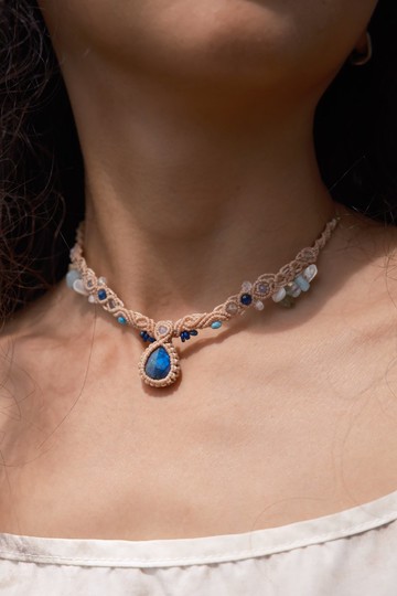 拉長石編織鎖骨鏈//坦尚石|藍磷灰|青金石|蛋白石|葡萄石