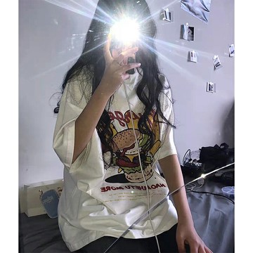 純棉美式復古短袖正肩t恤女夏季新款2022寬松oversize半袖上衣服