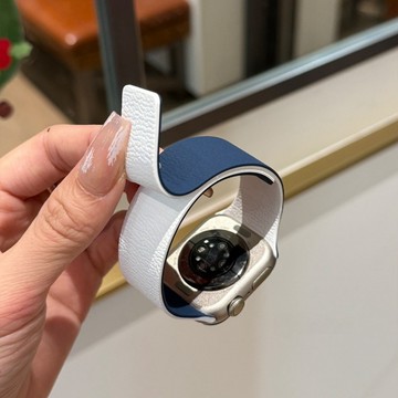 夏季新款 矽膠荔枝紋磁吸錶帶 雙色小清新 適用 Apple Watch 11代 10 9 8 7 6 5 4 SE 錶帶