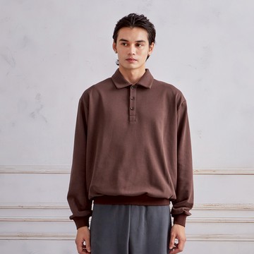 ARVOpm深棕色寬版長袖polo衫-725213184012