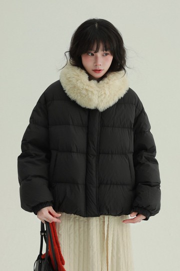 2顔色 堆堆毛領羽絨服 文藝複古休閒百搭毛絨領冬季保暖外套