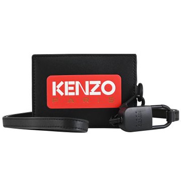 KENZO 經典壓印LOGO頸掛式卡片證件夾(黑)