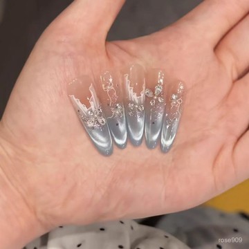 ➕最新設計款穿戴甲💅【夢幻阿亞】新品春夏純手工穿戴甲高定貓眼高級顯白氣質百搭美甲細狗長尖穿戴甲 Z1QN