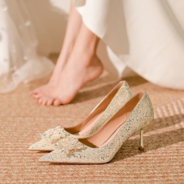 香港法式婚鞋水晶鞋氣質高跟鞋女2025年新款細跟主婚紗禮服新娘鞋