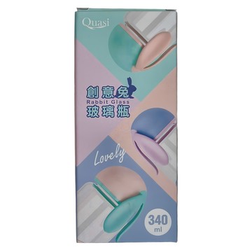Quasi 創意兔玻璃瓶  藍色  340ml  1個